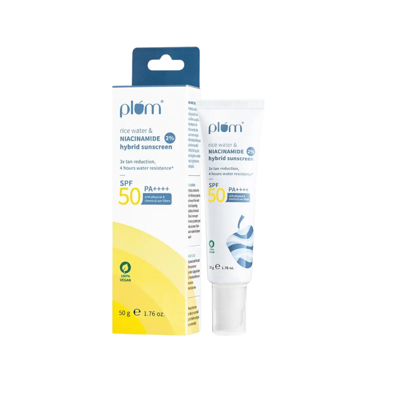 Plum 2% Niacinamide & Rice Water Hybrid Face Sunscreen With SPF 50 PA+++ 50g